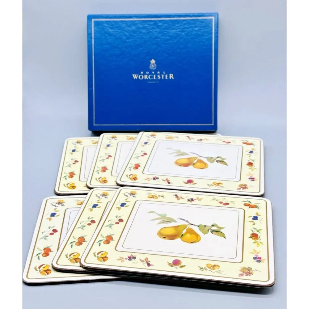 Royal Worcester Evesham Gold Corkboard Placemats Pears 8.5x7.5 inch Boxed‎